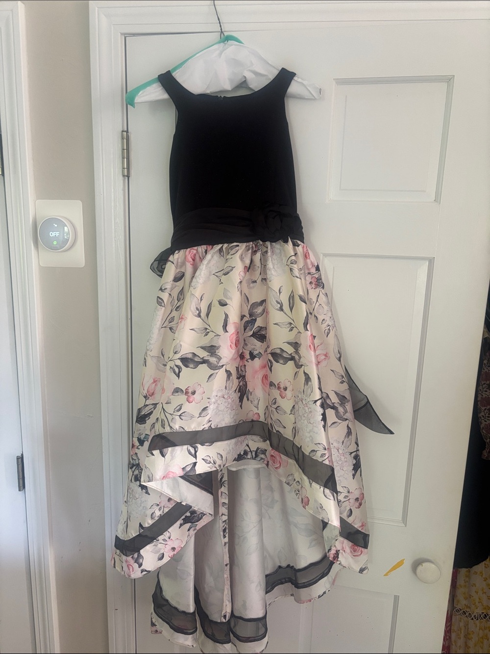 Bonnie Jean Black Bodice Cream Floral High-Low Dress